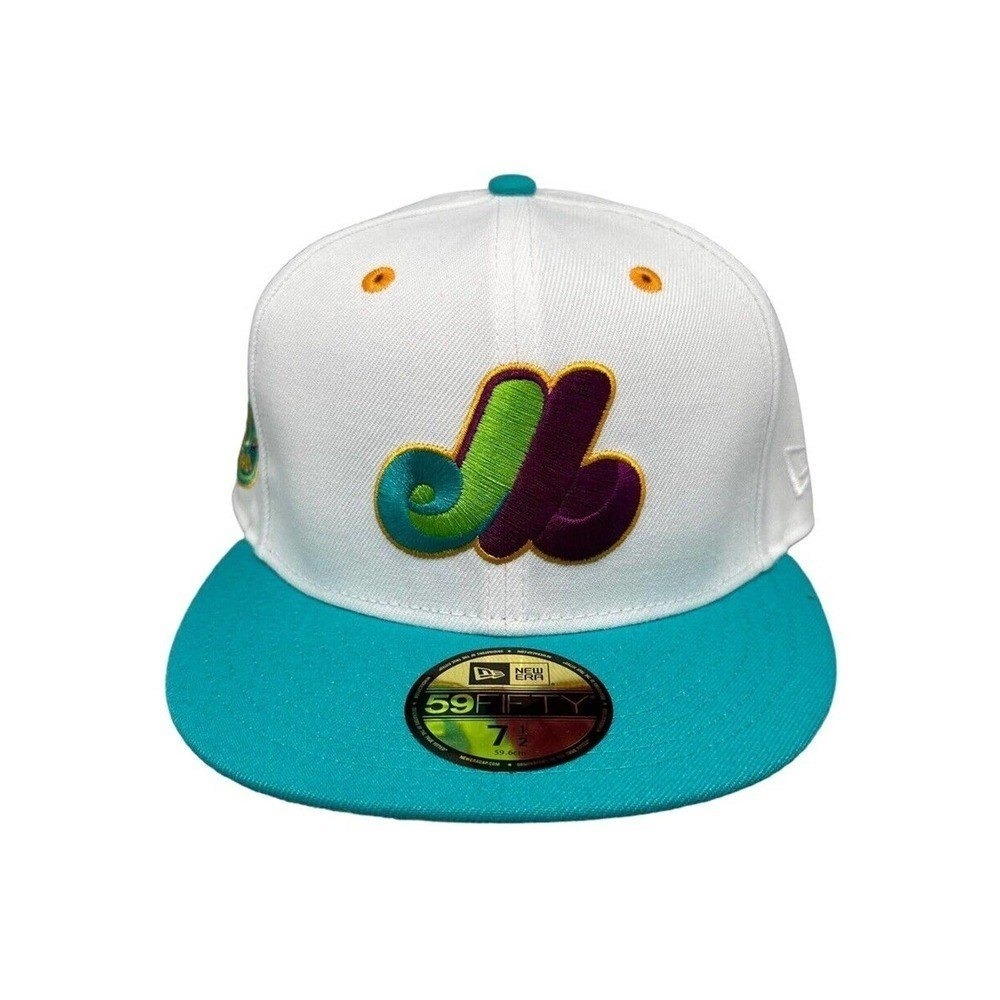 New Era 59FIFTY Montreal Expos 25th Anniversary Fitted Hat White Teal Size 7 1/2